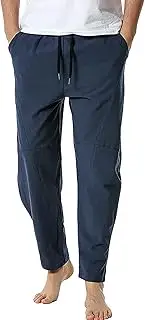 [Generic] Men's Casual Cotton Pants Elastic Waist Drawstring Lightweight Cropped Pants Open Bottom Beach Yoga Trousers for Men