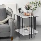 Real Stone Top Large Square Side End Table Storage Nightstand Stylish Metal Legs