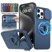For iPhone 16 15 Pro Max 14 13 12 Magsafe Magnetic Ring Stand Case Slide Camera