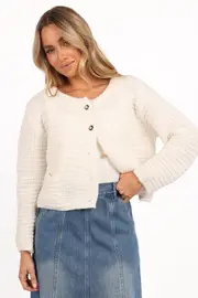 [PUP15] Decket Button Front Cardigan - White S/M White