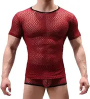 [Zadaos] Men See Through Wrestling Singlet Mesh T-Shirt Underwear Sheer Wear Transparent Fishnet Top Boxer Set