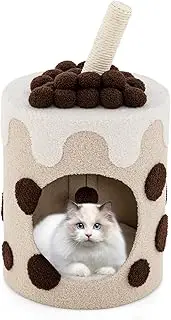 Costway Bubble Tea Cat Tree Tower Cat Condo Furniture w/Scratching Post Dangling Ball Toy Multifunctional Cat Furniture Indoor Cats Cute Kitten Activity Center (Coffee & Beige)