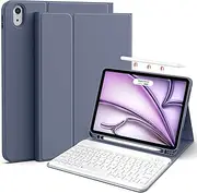 ZKTUYU Keyboard Case for iPad Air 11-Inch M3/M2 (2025/2024), iPad Air 5th/4th Generation (2022/2020) 10.9 inch, Stand Folio Detachable Wireless Bluetooth Keyboard Cover with Pencil Holder, Purple