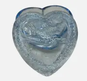 Vintage Mosser Blue Glass Trinket Box- Heart Shaped With Bird. NEW
