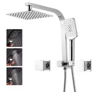 ACA 8 inch Bathroom Shower 200mm Square Chrome Shower Head Set Top Water Inlet with Handheld Spray and Cubic Wall Taps