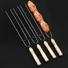 Wooden Handle Double Prong Cooking Tool Barbecue Skewer BBQ Stick BBQ Skewer