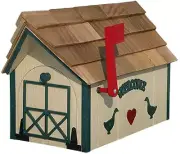Wooden Barn Mailbox Beige w/Forest Green Trim (Welcome/Geese) Amish-made in USA