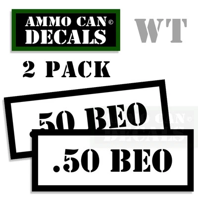 Ammo Can Decals Labels 50 BEO for 50 Beowulf Ammunition Case 2 pack White/Black