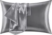 Pure Silk Pillowcase Set of 2, Standard Size, Satin Silk for Hair & Skin, Super Soft, Cooling, Breathable, Wrinkle Resistant with Envelope Closure, Grey, 50x76 cm (20 x 30")