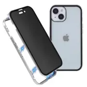 For iPhone 15 Plus Anti-Spy Phone Case Adsorption Metal Frame+Tempered Glass Cover