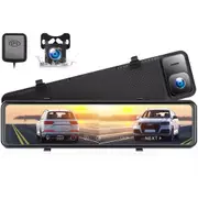 4K Mirror Dual Dash Cam 12" Front Rear GPS Car Camera Voice Control