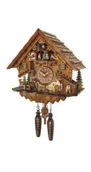 Quartz Cuckoo Clock Black forest house with music and dancers EN 4681 QMT NEW