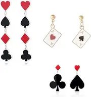 [Generic] XHBTS Funny Playing Cards Pattern Dangle Drop Earring Acrylic Spades Hearts Plum Poker Earrings Poker Nail Art Stickers, Zinc, No Gemstone
