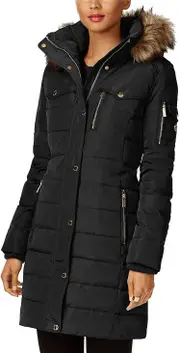 Michael Kors Faux Fur Trim Down Puffer Coat-black L