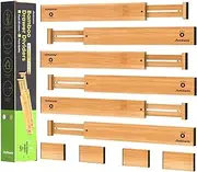 ANTOWIN Pack of 10 Adjustable Bamboo Drawer Organiser Spring-Loaded Kitchen Chest of Drawers Bathroom Bedroom Baby Drawer Desk Organiser System (43-56 cm)