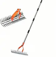 15 Inch Thatch Rake, Heavy Duty Dethatcher Rake, Adjustable 40-70 Inch Length Garden Weeding Dethatching Rakes with Stainless Steel Handle for Lawn Yard Leveling Weed Removing Soil Loosening