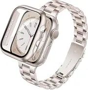 Vamyzji Metal Band and Case Compatible with Apple Watch Band 46mm 45mm 44mm 42mm 41mm 40mm for Women, Slim Stainless Steel Apple Watch Strap for iWatch SE Series 10 9 8 7 6 5 4