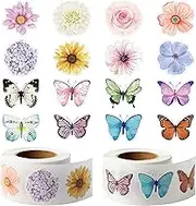 W1cwey 1000pcs Assorted Butterfly Flower Sticker Rolls(2 Rolls), 1.5*1 Inch 16 Design Colorful Butterfly Decals Decorative Flowers Cute Stickers Party Favor Decoration for Kids Luggage Scrapbook