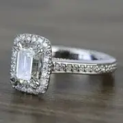 Emerald Cut Lab-Created Engagement Ring 14k White Gold Plated