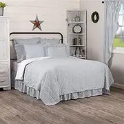 Farmhouse Bedding Sawyer Mill Ticking Cotton Pre-Washed Striped Queen Coverlet, Blue Denim