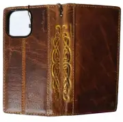 Genuine Leather case for Iphone 14 16E 15 16 Pro Max Wallet Book Decorated Gold
