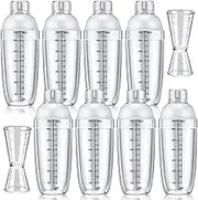 10 Pcs Plastic Cocktail Shaker Set, Including 8 Pcs 24 oz Clear Drink Shaker Drink Mixer Boba Tea Shaker 2 Pcs Cocktail Jigger Plastic Double Measuring Jigger for Bar Coffee