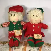 1988 Cabbage Patch Kids Dolls Soft Sculpture Christmas Kane & Kelly Hand Signed