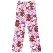 Womens Ladies Hello Kitty Spiderman Pajamas Pants Flannel Autumn Cozy Warm Soft Home Trousers - SNNGV Pink Kitty L