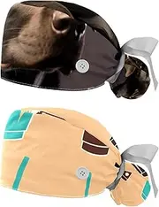 [YTYVAGT] 2-Pc,Nurse Scrub Caps,Scrub Hats with Buttons and Cotton Sweatband,Black Dog Outdoors