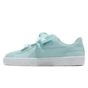 【PUMA】休閒鞋 Suede Heart 女鞋 復古 麂皮 緞帶 蝴蝶結 雷哈娜 女 湖水綠(36521003)