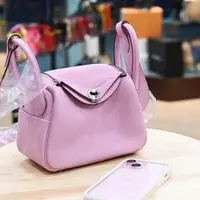 在飛比找PChome24h購物優惠-HERMES Mini Lindy Bag 銀釦兩用包.錦葵