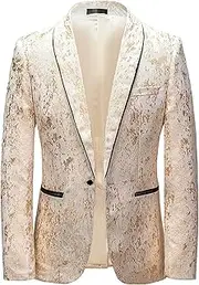 [DGHM-JLMY] Mens One Button Floral Tuxedo Jacket Slim Fit Tuxedo Blazer Jacket Paisley Shawl Lapel Suit Blazer Jacket