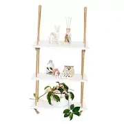 Hanging Shelves 3 Tier Wood Wall Mount Floating Shelf with Rope Boho White