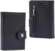 [Generic] Card Holder Mens Wallet RFID Blocking Leather Minimalist Wallet with Magnetic Coin Pocket, Slim Pop Up Design, Trifold Credit Card Holder, Button Closure, Holds Up to 8 Cards,ID Windows, Black, One