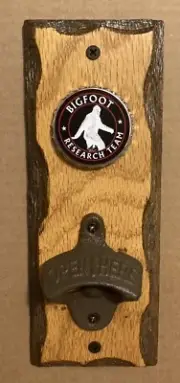 Bigfoot logo wall mount bottle opener solid oak