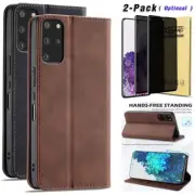 For Samsung S20/S20+ 5G Leather Wallet Stand Case Cover+Privacy Screen Protector