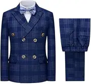 [Weiluka] Boys Suits Plaid Double Breasted Kids Tuxedo Blazer Jacket Pants Vest Wedding