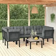 Patio Furniture Sets 7 Piece Garden Lounge Set Black and Grey Poly Rattan