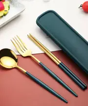 Reusable Cutlery Set Stainless Steel Spoon Fork Chopsticks Travel Portable Case