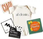 Chunky Deli Pasta Baby Bundle Gender Neutral Baby Pregnancy Announcement New Parent Box Unique Italian Foodie Newborn Essentials Book Bodysuit High Contrast Sensory Toys Personalized Postcard Keepsake