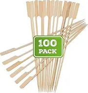 10" Bamboo Shish Kabob skewers for Grilling | Extra Long | Flat Wood Skewer Shape w/Flag Paddle Handle