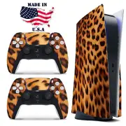 PS5 Disc Version Console & Controller Vinyl Skin Decal Wrap Cheetah Fur Print