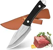 WILLKOMMEN Multi-Purpose Boning Knife 4.3”, Hand Forged Stainless Steel Meat Cutting Knife with Leather Sheath, Ultra Sharp Kitchen Chef Knife Portable Butcher Knife for Home Outdoor Camping BBQ