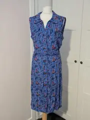 BRORA Sleeveless Midi Shirt Dress Cobalt & Cardinal RRP165 UK 14