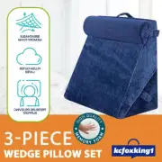Memory Foam Wedge Pillow Back Rest Support Cushion w/ Leg Raiser Headrest Blue