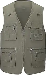 [Hbufnha] Men's Casual Safari Travel Vest 16 Pockets Outdoor Work Vest Sleeveless Jacket Fishing Hiking Photograph
