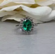 2.00 Ct Oval Natural Emerald Proposal Diamond Women s Ring 14K solid White gold