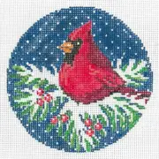 Needlepoint Handpainted Sandra Gilmore Christmas Cardinal 4"