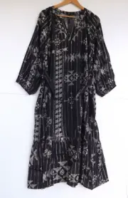 Taking Shape Dress 18 Black Metallic Stripe Satin Belt Midi TS Tiered Event