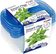 Iwasaki Industry BAA-040 BA Microwave Safe Storage Container, Antibacterial, Smart Flap, Square Shape, S, 13.5 fl oz (400 ml), 4 Pieces, Made in Japan